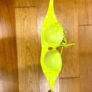 Neon yellow polka dot aerie bikini top size 34c